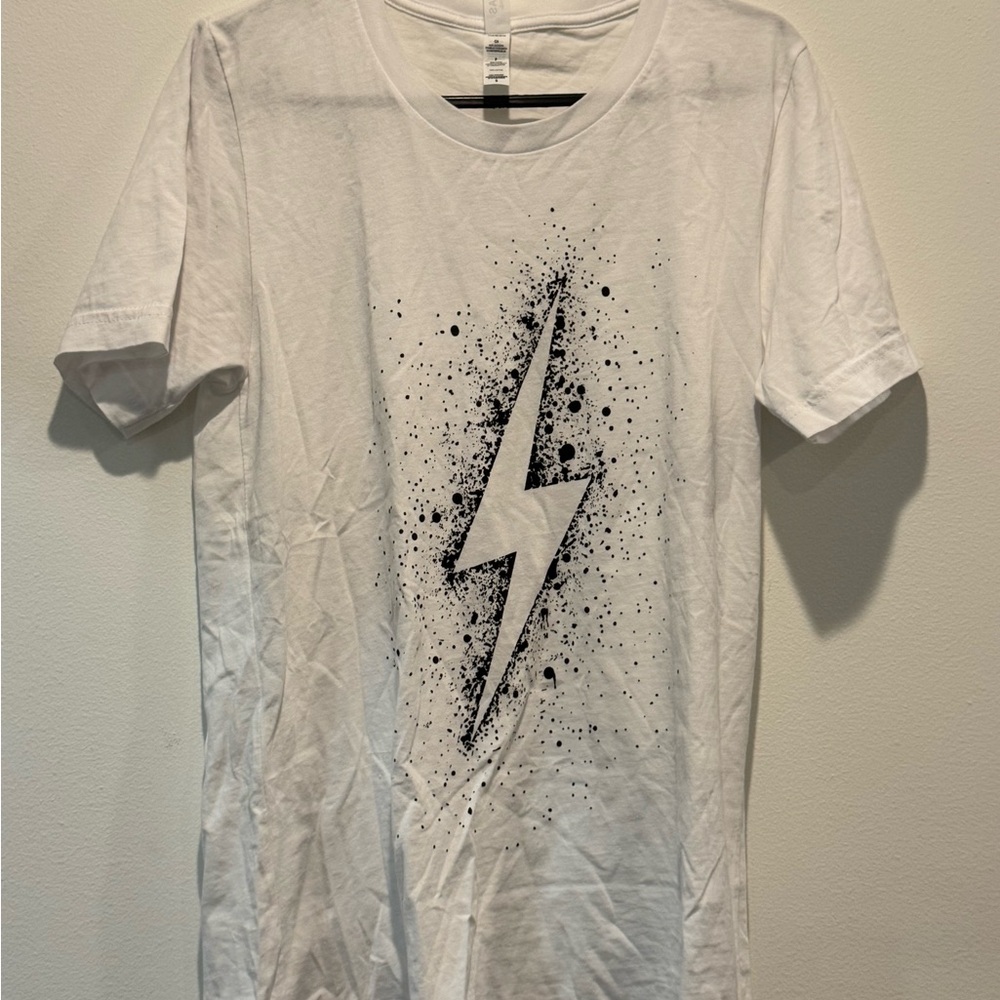 White T-Shirt with Black Lightning Bolt Design